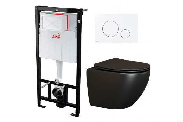 Комплект 3 в 1 инсталляция AlcaPlast + Унитаз подвесной Ceramica Nova Metropol CN4002MB + кнопка белая в современном стиле