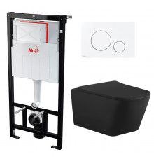 Комплект 3 в 1 инсталляция AlcaPlast + Унитаз подвесной Aquanet Tavr-W BW 287011 + кнопка белая в современном стиле