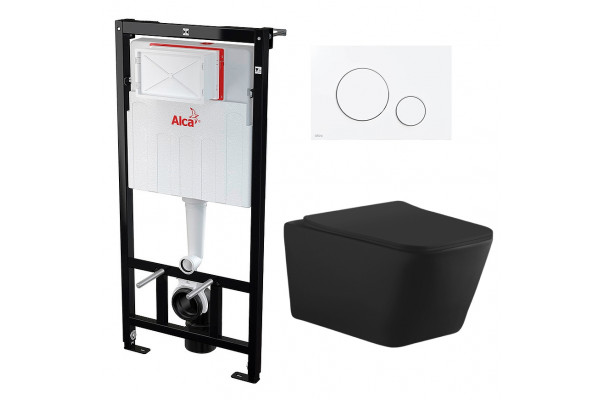 Комплект 3 в 1 инсталляция AlcaPlast + Унитаз подвесной Aquanet Tavr-W BW 287011 + кнопка белая в современном стиле
