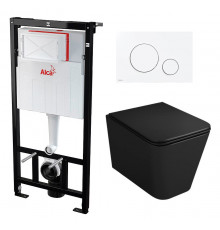 Комплект 3 в 1 инсталляция AlcaPlast + Унитаз подвесной Owl 1975 Ruta-H OWLT190404 + кнопка белая в современном стиле
