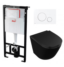 Комплект 3 в 1 инсталляция AlcaPlast + Унитаз подвесной Owl 1975 Vind Cirkel-H Matt Black OWLT190305 + кнопка белая в современном стиле