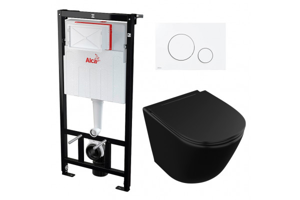 Комплект 3 в 1 инсталляция AlcaPlast + Унитаз подвесной Owl 1975 Vind Cirkel-H Matt Black OWLT190305 + кнопка белая в современном стиле