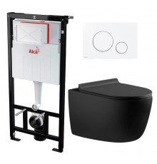 Комплект 3 в 1 инсталляция AlcaPlast + Унитаз подвесной Aquanet Cetus 287008 + кнопка белая в современном стиле