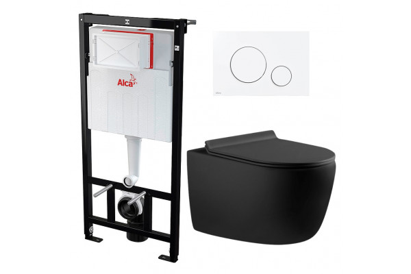 Комплект 3 в 1 инсталляция AlcaPlast + Унитаз подвесной Aquanet Cetus 287008 + кнопка белая в современном стиле