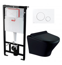 Комплект 3 в 1 инсталляция AlcaPlast + Унитаз подвесной Esbano Aster ESUPASTEBM + кнопка белая в современном стиле