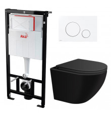 Комплект 3 в 1 инсталляция AlcaPlast + Подвесной унитаз SinteSi EVI + кнопка белая в современном стиле