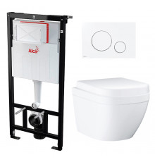 Комплект 3 в 1 инсталляция AlcaPlast + Унитаз подвесной Grohe Euro Ceramic 39206000 + кнопка белая в современном стиле