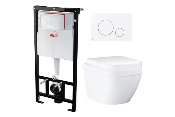 Комплект 3 в 1 инсталляция AlcaPlast + Унитаз подвесной Grohe Euro Ceramic 39206000 + кнопка белая в современном стиле