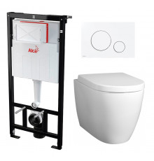 Комплект 3 в 1 инсталляция AlcaPlast + Унитаз подвесной BelBagno Marino + кнопка белая в современном стиле