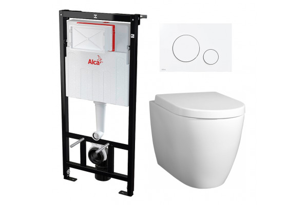 Комплект 3 в 1 инсталляция AlcaPlast + Унитаз подвесной BelBagno Marino + кнопка белая в современном стиле