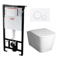 Комплект 3 в 1 инсталляция AlcaPlast + Унитаз подвесной BelBagno Albano BB120CHR + кнопка белая в стиле hi-tech