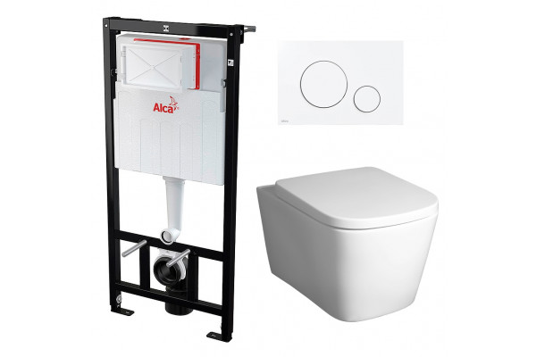 Комплект 3 в 1 инсталляция AlcaPlast + Унитаз подвесной BelBagno Albano BB120CHR + кнопка белая в стиле hi-tech