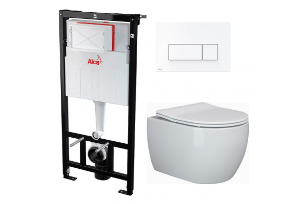 Комплект 3 в 1 инсталляция AlcaPlast + Унитаз подвесной Ceramica Nova Play CN3001 + кнопка белая в современном стиле
