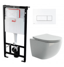 Комплект 3 в 1 инсталляция AlcaPlast + Унитаз подвесной Ceramica Nova Forma CN3009 + кнопка белая в современном стиле