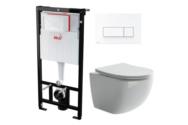 Комплект 3 в 1 инсталляция AlcaPlast + Унитаз подвесной Ceramica Nova Forma CN3009 + кнопка белая в современном стиле