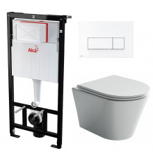 Комплект 3 в 1 инсталляция AlcaPlast + Унитаз подвесной Ceramica Nova Forma CN3011 + кнопка белая в современном стиле