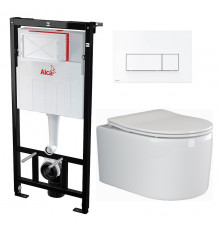 Комплект 3 в 1 инсталляция AlcaPlast + Унитаз подвесной Ceramica Nova Moments CN3003 + кнопка белая в современном стиле