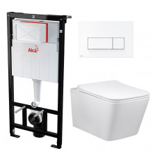 Комплект 3 в 1 инсталляция AlcaPlast + Унитаз Vincea Q-Line VT1-12 + кнопка белая в современном стиле