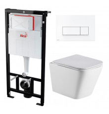 Комплект 3 в 1 инсталляция AlcaPlast + Подвесной унитаз WeltWasser Gelbach 004 GL-WT + кнопка белая в современном стиле
