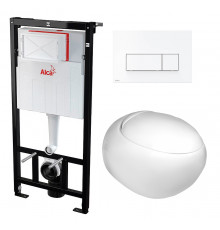 Комплект 3 в 1 инсталляция AlcaPlast + Подвесной унитаз WeltWasser Jeckenbach + кнопка белая в стиле hi-tech