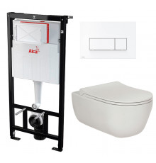 Комплект 3 в 1 инсталляция AlcaPlast + Унитаз подвесной Berges Wasserhaus Ego XL 082118 + кнопка белая в современном стиле