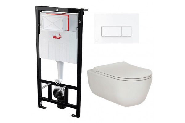 Комплект 3 в 1 инсталляция AlcaPlast + Унитаз подвесной Berges Wasserhaus Ego XL 082118 + кнопка белая в современном стиле