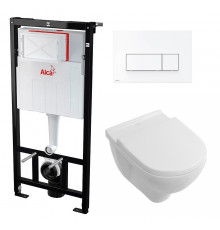 Комплект 3 в 1 инсталляция AlcaPlast + Унитаз подвесной Villeroy & Boch O Novo Directflush + кнопка белая в современном стиле