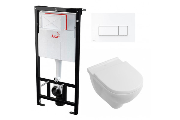 Комплект 3 в 1 инсталляция AlcaPlast + Унитаз подвесной Villeroy & Boch O Novo Directflush + кнопка белая в современном стиле