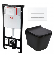 Комплект 3 в 1 инсталляция AlcaPlast + Подвесной унитаз WeltWasser Gelbach 004 MT-BL + кнопка белая  в современном стиле