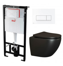 Комплект 3 в 1 инсталляция AlcaPlast + Унитаз подвесной Ceramica Nova Metropol CN4002MB + кнопка белая  в современном стиле