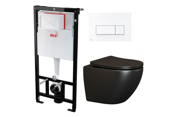 Комплект 3 в 1 инсталляция AlcaPlast + Унитаз подвесной Ceramica Nova Metropol CN4002MB + кнопка белая  в современном стиле