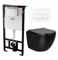 Комплект 3 в 1 инсталляция AlcaPlast + Унитаз Vincea Globo VT1-14MB + кнопка белая  в современном стиле