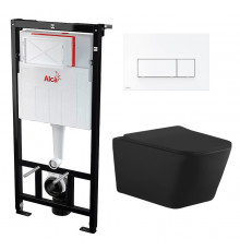 Комплект 3 в 1 инсталляция AlcaPlast + Унитаз подвесной Aquanet Tavr-W BW 287011 + кнопка белая  в современном стиле