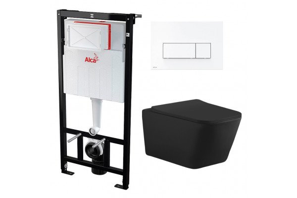 Комплект 3 в 1 инсталляция AlcaPlast + Унитаз подвесной Aquanet Tavr-W BW 287011 + кнопка белая  в современном стиле