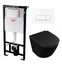 Комплект 3 в 1 инсталляция AlcaPlast + Унитаз подвесной Owl 1975 Vind Cirkel-H Matt Black OWLT190305  + кнопка белая  в современном стиле
