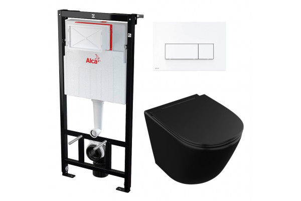 Комплект 3 в 1 инсталляция AlcaPlast + Унитаз подвесной Owl 1975 Vind Cirkel-H Matt Black OWLT190305  + кнопка белая  в современном стиле