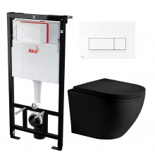 Комплект 3 в 1 инсталляция AlcaPlast + Унитаз подвесной Weltwasser WW Merzbach 004 MT-BL + кнопка белая  в современном стиле