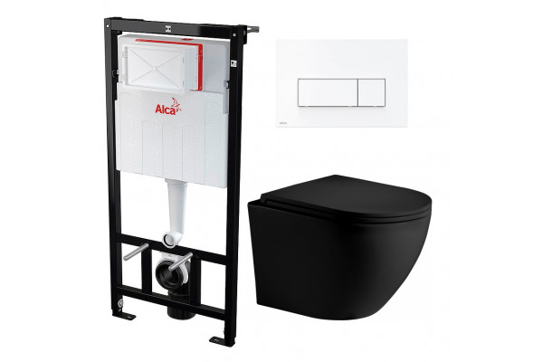 Комплект 3 в 1 инсталляция AlcaPlast + Унитаз подвесной Weltwasser WW Merzbach 004 MT-BL + кнопка белая  в современном стиле