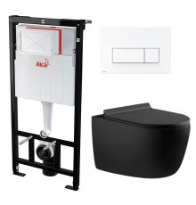 Комплект 3 в 1 инсталляция AlcaPlast + Унитаз подвесной Aquanet Cetus 287008 + кнопка белая  в современном стиле