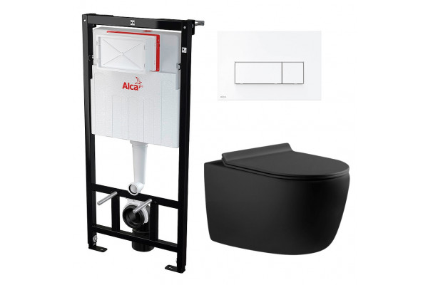 Комплект 3 в 1 инсталляция AlcaPlast + Унитаз подвесной Aquanet Cetus 287008 + кнопка белая  в современном стиле