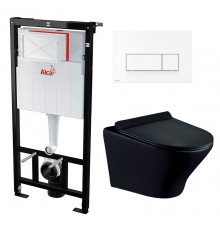Комплект 3 в 1 инсталляция AlcaPlast + Унитаз подвесной Esbano Aster ESUPASTEBM + кнопка белая  в современном стиле