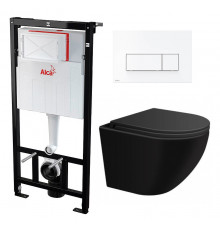 Комплект 3 в 1 инсталляция AlcaPlast + Подвесной унитаз SinteSi EVI + кнопка белая  в современном стиле