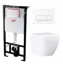 Комплект 3 в 1 инсталляция AlcaPlast + Унитаз подвесной Grohe Euro Ceramic 39206000 + кнопка белая  в современном стиле