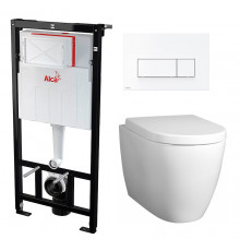 Комплект 3 в 1 инсталляция AlcaPlast + Унитаз подвесной BelBagno Marino + кнопка белая  в современном стиле