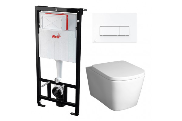Комплект 3 в 1 инсталляция AlcaPlast + Унитаз подвесной BelBagno Albano BB120CHR + кнопка белая  в стиле hi-tech