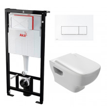 Комплект 3 в 1 инсталляция AlcaPlast + Унитаз подвесной Jacob Delafon Struktura EDE102-0 + кнопка белая  в современном стиле
