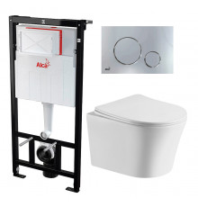 Комплект 3 в 1 инсталляция AlcaPlast + Подвесной унитаз Cerutti Spa Adige Aria CT7837 + кнопка хром в современном стиле