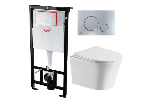 Комплект 3 в 1 инсталляция AlcaPlast + Подвесной унитаз Cerutti Spa Adige Aria CT7837 + кнопка хром в современном стиле