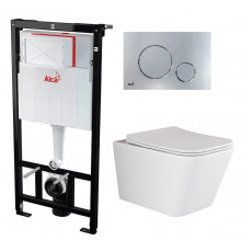 Комплект 3 в 1 инсталляция AlcaPlast + Унитаз подвесной Ceramica Nova Metric Rimless CN3007 + кнопка хром в современном стиле
