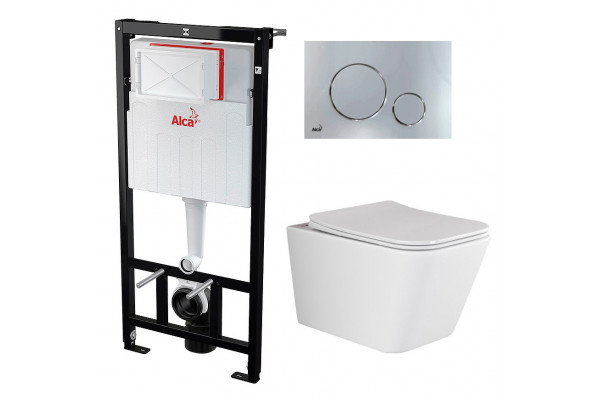 Комплект 3 в 1 инсталляция AlcaPlast + Унитаз подвесной Ceramica Nova Metric Rimless CN3007 + кнопка хром в современном стиле
